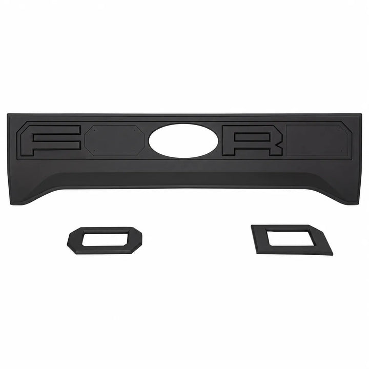 A black plastic truck tailgate bed lid insert with raised lettering, letters O & D seperate and an oval cutout for logo, shown against a plain white background.