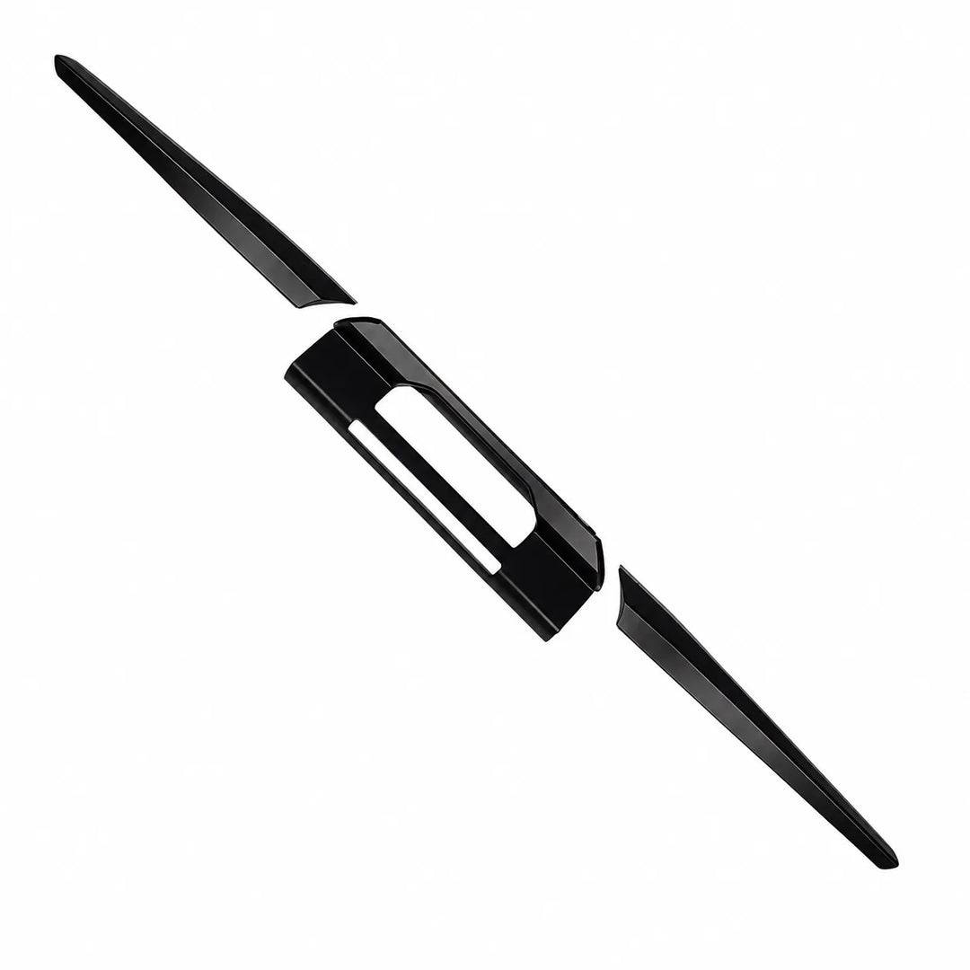 A glossy black BAS Plastic mounting bracket or clip shown on a plain white background, with three separated pieces arranged diagonally.