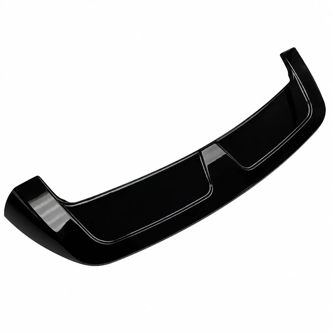 A black plastic automotive spoiler lip, including two valances, rear spoiler, displayed on a clean white background.