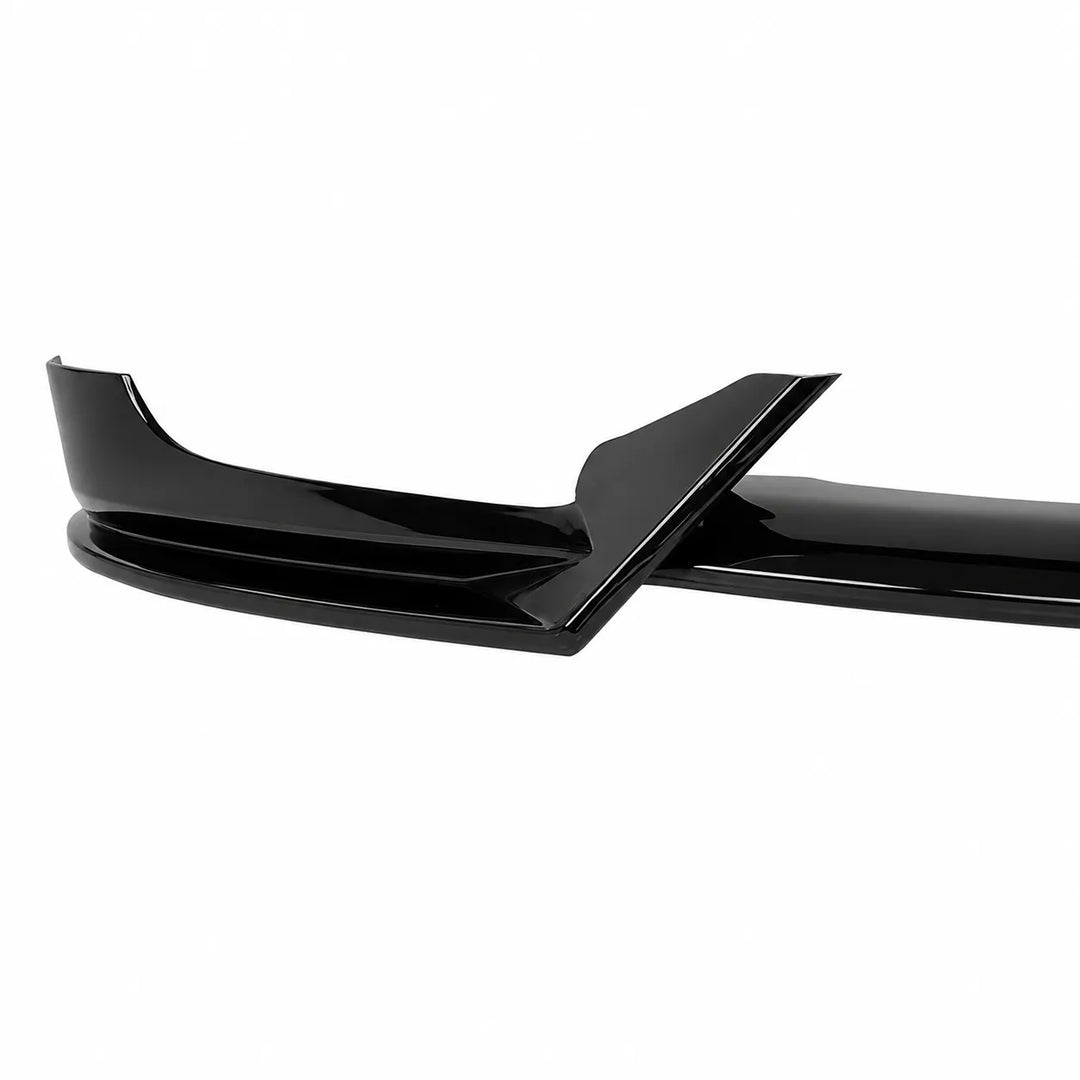 A glossy black car rear spoiler wing and diffuser assembly, shown from a side profile view against a solid white background.