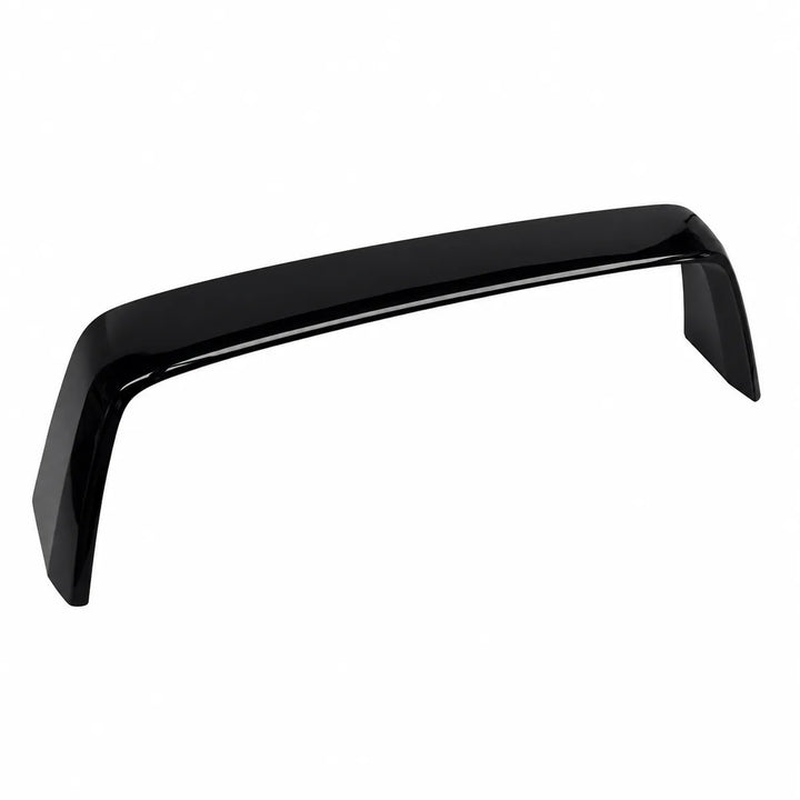 A glossy black automotive spoiler or trunk lid trim piece, shown from a three-quarters angle on a solid white background.